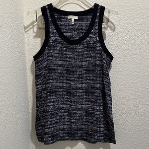 Joie‎ Navy and White Textured Detail 100% Silk Tank Top Size XS